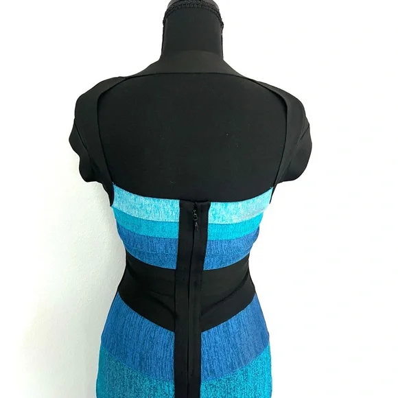 VENUS Teal and Black Striped Bandage Midi Dress - Picture 3 of 13